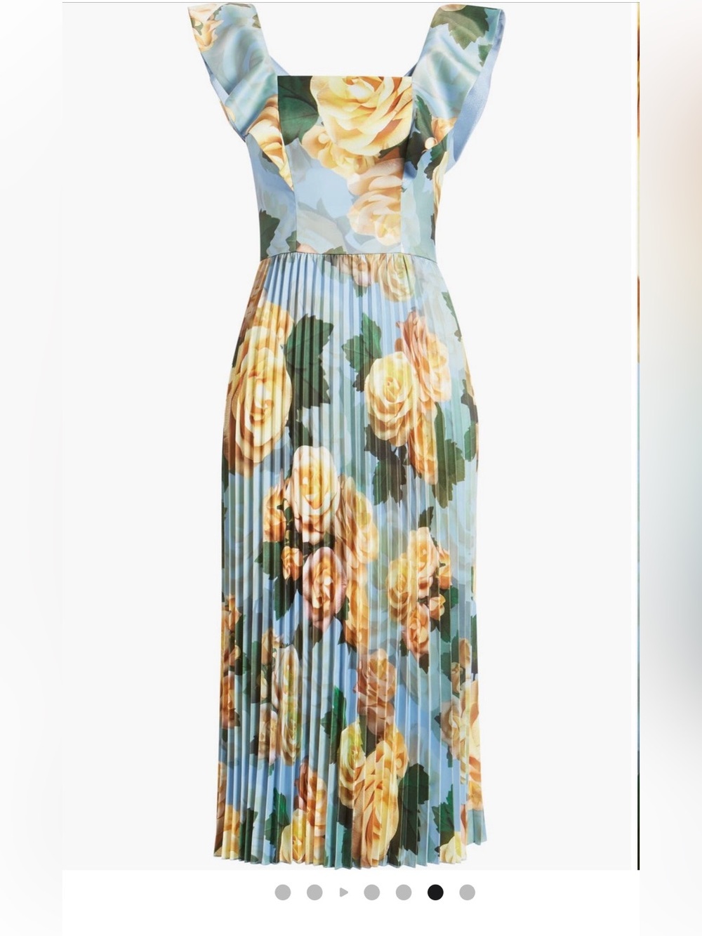 Chi Chi London Pleated Floral Midi Dress in Light Blue and Yellow